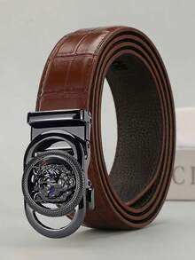 Men's Automatic Buckle Genuine Leather Belt, Classic Letter Design - Multicolor - View 2