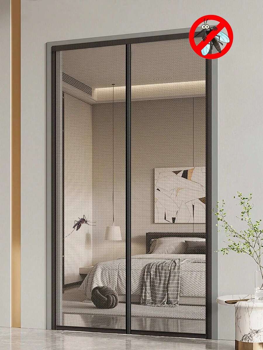 Black Magnetic Mid Opening Door Curtain, Mosquito Proof Mesh Curtain, Self Installing Mosquito Net For Home Use, No Need For Punching, Easy To Install, Summer Specific. - Magnetic Door Curtain - View 1