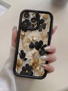 1 pieza Funda protectora gruesa con diseño de agujero para cámara y patrón de flor negro y dorado, compatible con iPhone 11 Pro Max/12 Pro Max/13 Pro Max/14 Pro Max/15 Pro Max/16 Plus/16 Pro Max/16E, Galaxy A55/A15/S24 Ultra/S25 Ultra, Redmi, OPPO/Realme, VIVO, Infinix, Honor, MOTO, , resistente al agua, a los golpes, a las caídas y a los arañazos,mobile phones, bags, mobile accessories, phone cases, room decoration, accessories, transparent phone cases, summer, phone straps, men's phone cases, black phone cases, pink phone cases, mobile case for men, mobile case for women, mobile phone protection, beach accessories, strawberry treats, phone protection covers. - Estilo (1 pieza) - Ver 6