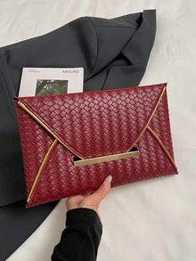 编织纹理手拿包，时尚小方信封包，女士款 - 紅色 - 查看 7
