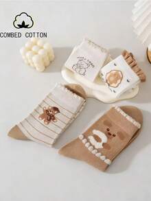 1/4 đôi tất cổ ngắn bằng vải flannel hình gấu dễ thương có bèo nhún - Nhiều màu - Xem 3