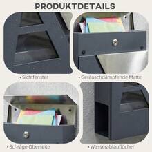 Buzón de pared resistente a la intemperie con soporte para periódicos y 2 llaves para paredes exteriores, color gris oscuro. - Gris Oscuro - Ver 4