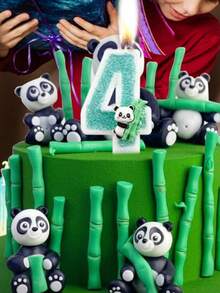 熊猫与绿色竹子可爱水晶数字0-9生日周年纪念派对蛋糕装饰蜡烛，动物主题 - 查看 1