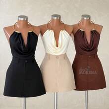 Women's Suplex Bodysuit With Gold Ring Detail - Elegant Premium Fashion, Sexy And Chic - Rỉ Nâu - Xem 2