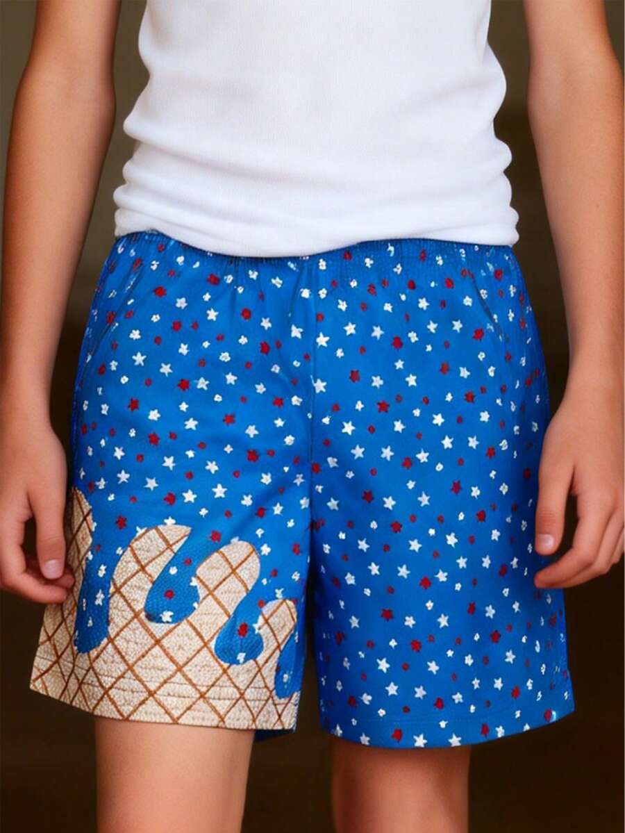 Youth Ice Cream Shorts Inseam Mesh Graphic Shorts Casual 101 Workout Cool Shorts For Gym Basketball Running Short Pants - 藍色 - 查看 1