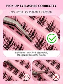 Asiteo 120根D型卷翘加长单根假睫毛，厚度8-16毫米，蓬松柔软，DIY睫毛嫁接，睫毛簇，单根假睫毛 - 黑色 - 查看 3