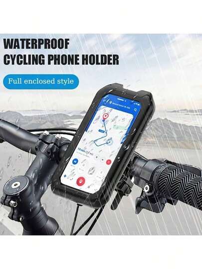 1pc Universal Bicycle Phone Holder, Waterproof ABS Material, Fits 4"-6.9" TPU Touchscreen, 360° Adjustable, Shock-Proof Dust-Proof Snow-Proof, Handlebar Clip Design, Suitable For Outdoor Cycling And Motorcycle Riding