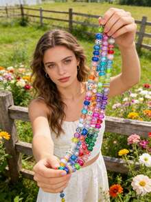 20pcs/Set Random Mixed Color Acrylic Large Hole Beads, Bracelet Spacer Beads, Necklace Jewelry Making Supplies - Pink - View 5