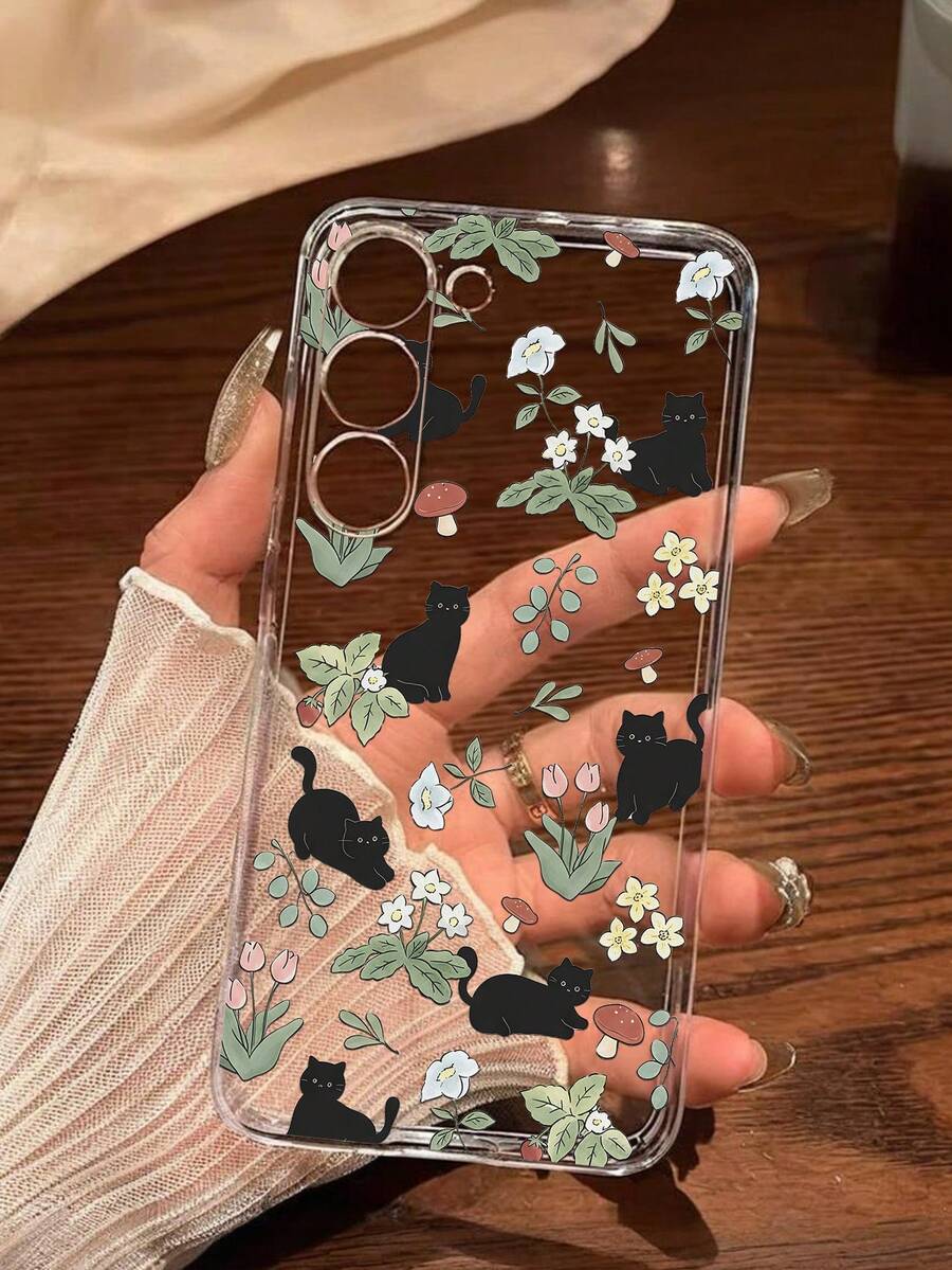 1个可爱花朵与黑猫图案软壳手机壳,兼容华为荣耀、Galaxy A04e/12/A13/A14/A34/A50/A52/A53/A54/S21/S22/S23/S24/S25/S25Ultra/S25FE/S26/S26 Plus/S26 Ultra/S26 Edge、6A/7A/8A、12T/13T/15T/15T Pro - 無色 - 查看 1