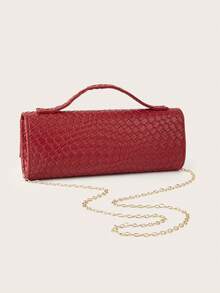 REMANLAND Fashionable Burgundy Crocodile Embossed Handbag, Luxury Ladies' New Party Clutch, Elegant Long Formal Bag With Metal Pendant, Suitable For Pairing With Glamorous Gowns, Ideal For Summer Parties, Gatherings, Galas, Weddings And More - Burgundy - View 9