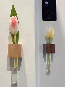 3D Vase Creative Vase, Magnetic Wooden Fridge Magnet Suitable For Car Air Vent And Dashboard, High-Quality Car Decor Floral Arrangement, Hydroponic Small Vase Decoration - A - View 6