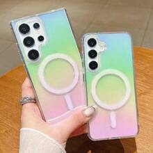 适用于三星 Galaxy S25FE S24 S23 S22 S21 S25 S20 Plus Ultra A56 A36 A26 5G A16 A06 A55 A25 A35 A05 A54 A14 A17 A07 的渐变彩虹激光磁吸手机壳，彩色无线充电 TPU 保护套，适合作为男孩女孩的礼物 - 彩色 - 查看 3