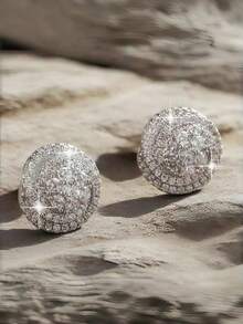 1 Đôi bông tai thời trang tối giản đính đá Cubic Zirconia tròn, kiểu dáng hiphop unisex, thích hợp đeo hàng ngày, làm quà tặng kỷ niệm, sinh nhật, ngày Valentine. - Bạc - Xem 7