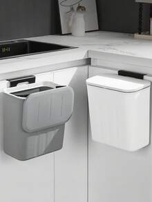 Wall-Mounted Trash Can 2-In-1 , Quiet Close Rectangular Plastic Wastebasket, Space-Saving Design For Bathroom, Kitchen, And Office Use, Easy Installation, No Electricity Required - Multicolor - View 6