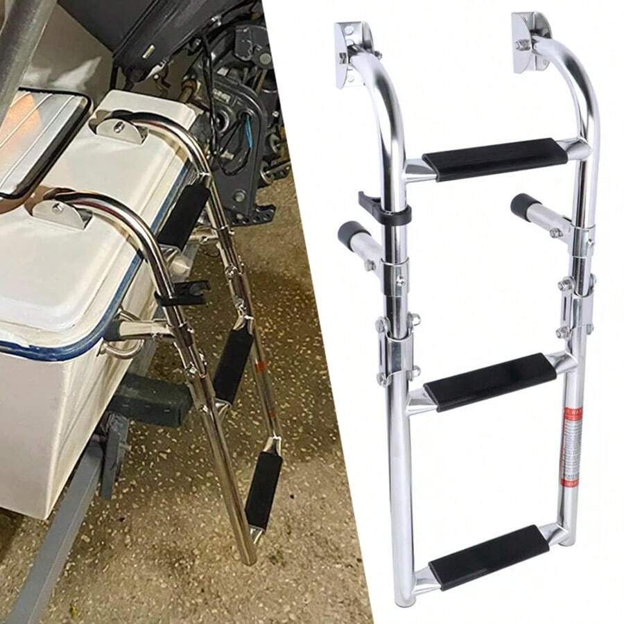Foldable Stainless Steel Boat Ladder Folding Boarding Ladder 3 Steps Boat Marine - Silver - View 1