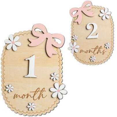 1-12个月宝宝成长里程碑纪念牌，女宝宝每月成长记录牌，新生儿摄影道具双面设计