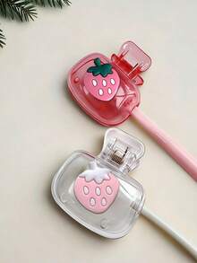 Strawberry-Shaped Toothbrush Holder, Cute Strawberry Pattern, Compact And Portable, Easy To Carry, Protects Toothbrush Heads, Double-Hole Design For Drainage And Ventilation, Suitable For Home, Dormitory And Travel Use | Cute Toothbrush Head Organizer, A Great Helper For Bathroom Organization, Ideal Choice For Home And Dormitory - Multicolor - View 2