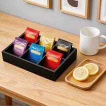 1pc Tea Bag Organizer, Wooden Tea Bag Holder, Tea Storage Containers With 6 Slots, Sugar Packet Holder, Tea Bag Caddy Box For Countertop - Multicolor - View 6