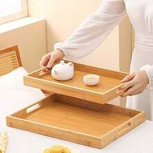 1pc Bamboo Wooden Tray With Handle, Breakfast Serving Tray For Bed, Living Room, Kitchen Dining, Christmas Gift - 1Pcs - View 7
