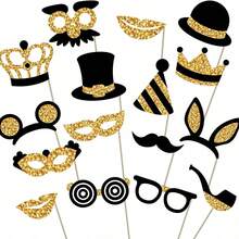 17pcs Birthday Photography Studio Prop Set, Black And Gold Party Photography Studio Props, Easy To Assemble DIY Party Photo Shoot Props, Birthday Selfie Props, Graduation Photo Studio Props For Women And Girls - Gold - View 2