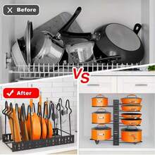 1 Giá để đồ dùng nhà bếp tiết kiệm không gian, có thể điều chỉnh, phù hợp với mặt bàn bếp và tủ bếp. Được thiết kế đặc biệt để đựng chảo rán, nồi hầm, chảo rán, nắp nồi và các dụng cụ nhà bếp khác. Cấu trúc kim loại chắc chắn giúp bạn sắp xếp không gian bếp bừa bộn và tối đa hóa không gian lưu trữ theo chiều dọc. - Nhiều màu - Xem 9