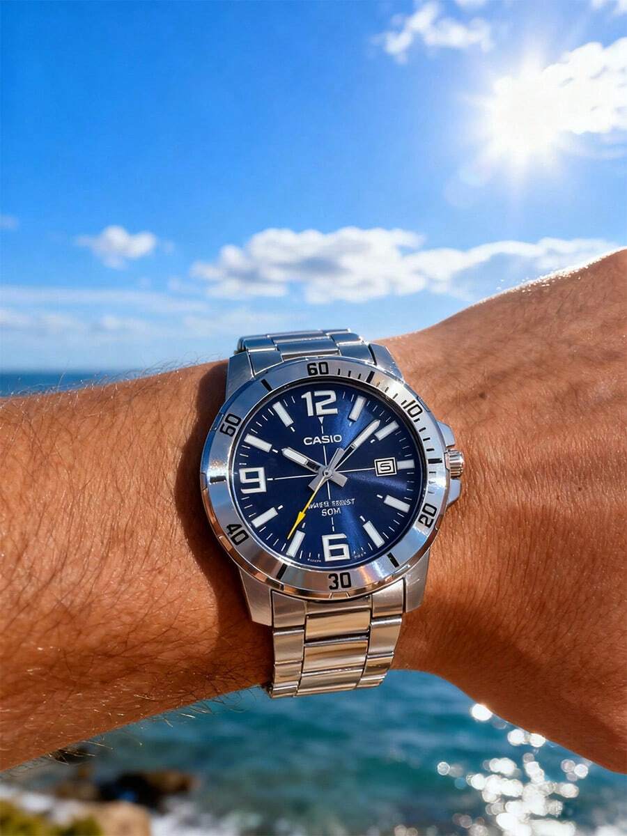 Reloj de hombre Casio Marlin Series Multi-Function Diver's Water Ghost Ocean Heart Business Cuarzo Correa de acero inoxidable, Esfera azul - Azul - Ver 1