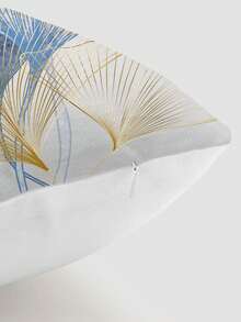 1 pieza Funda de cojín con patrón de hoja de ginkgo dorado de lujo, funda de almohada cuadrada de terciopelo con estampado creativo, adecuada para sala de estar, dormitorio, decoración del hogar, cojín decorativo para sofá, cojín para coche, para todas las estaciones - Multicolor - Ver 3