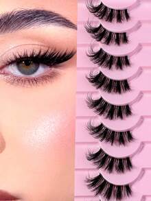 10对透明带假睫毛，猫眼短款柔软3D貂毛睫毛，自然妆效（10B-2） - 黑色 - 查看 8