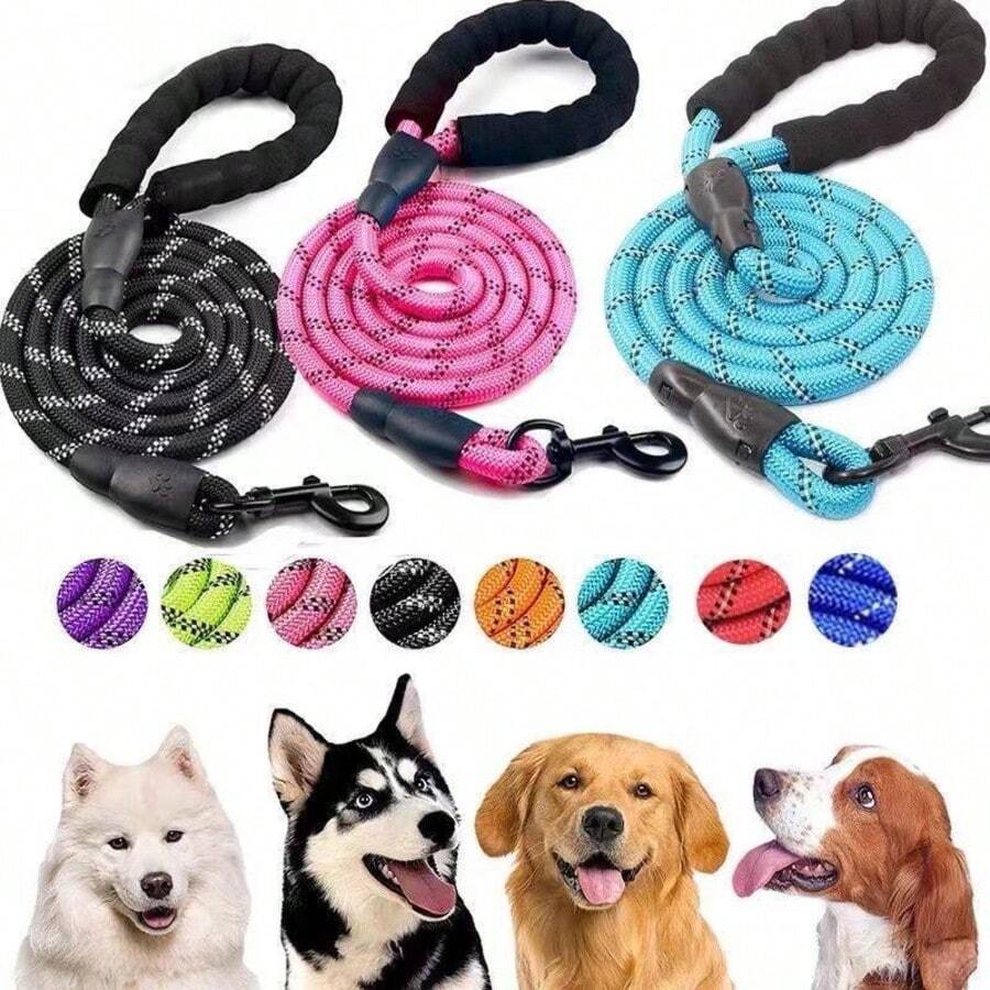 1pc Adjustable Nylon Training Collar And Metal Buckle Small Pet Leash Set, Automatic Retractable Dog Leash Suitable For Small Dogs And Cats, Dog Walking Leash, Dog Chain, Hands-Free Dog Leash, Pet Dog Walking Rope, Anti-Pull Dog Control Strap, P-Shaped Chain Dog Leash, Anti-Escape Thickened Dog Chain Suitable For Medium And Large Dogs, P-Shaped Rope Pet Supplies - Multicolor - View 1