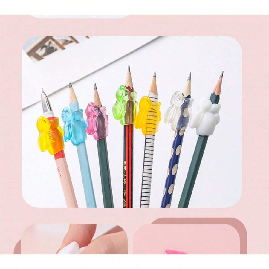 5 piezas/10 piezas/20 piezas Corrector de agarre de bolígrafo con forma de conejo para estudiantes, corrector de postura de escritura de 3 dedos, elimina hábitos de escritura incorrectos, cultiva un agarre adecuado del bolígrafo, escritura talla grande cómoda - Multicolor - Ver 1