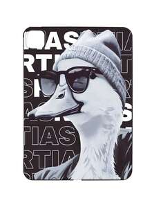 鸭子图案单件装酷炫哑光黑扁平保护壳，复古鸭子插画，戴着时尚眼镜/针织帽，街头风幽默设计，柔软TPU防刮材质，兼容iPad，时尚达人的绝佳礼物 - 黑色 - 查看 13