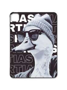 鸭子图案单件装酷炫哑光黑扁平保护壳，复古鸭子插画，戴着时尚眼镜/针织帽，街头风幽默设计，柔软TPU防刮材质，兼容iPad，时尚达人的绝佳礼物 - 黑色 - 查看 18