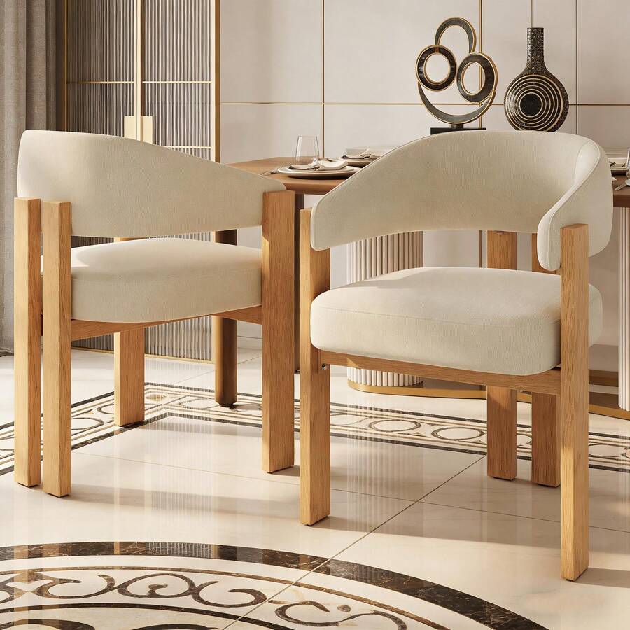Dining Chairs - Beige + Natural + Flannelette + Metal + Set Of 2-1 - View 1
