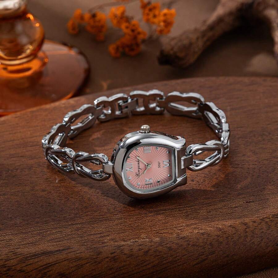 Square Women's Watch, Rose Gold Thick Chain Inlaid Diamond Quartz Wrist Watch, Fashionable Stacking Style Suitable For Outfits - Gold - View 1