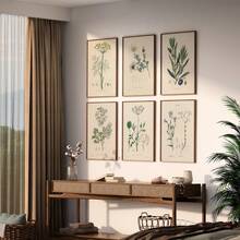 Set Of 6 Unframed Vintage Herbs & Botanical Art Prints, Retro Fern & Wildflower Canvas Posters, Farmhouse Kitchen Gallery Wall Decor, Aesthetic Floral Wall Art For Bedroom & Living Room, Housewarming Gift, Rolled Canvas No Frame - Plant - View 12
