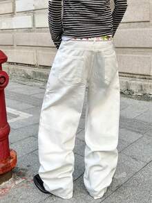 1条Infinite Jeans男士休闲直筒牛仔裤，高品质街头服饰品牌，舒适休闲，适合外出穿着（产品不含腰带和配饰） - 白色 - 查看 6
