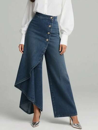 Pantalones vaqueros anchos de moda, diseño contemporáneo para mujer