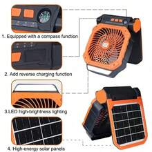 Nuevo ventilador solar portátil para exteriores con carga USB de 7800mAh, 4 ajustes de velocidad del viento, 3 modos de iluminación, ultra silencioso, adecuado para pesca, camping, carpas y actividades al aire libre - multicolor - Ver 12