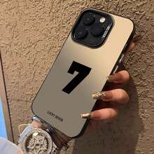 1个黑色和金属银色保护手机壳，简约幸运数字设计，适用于 13/14/15/16/17/Pro Max Plus - 彩色 - 查看 18