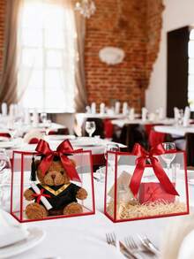 8/16个透明塑料礼品袋套装，带镂空手柄，优雅礼品袋配丝带，非常适合婚礼、生日、毕业典礼、母亲节和新娘送礼会等场合。尺寸：12 x 10 x 5 英寸（红色） - 多色 - 查看 3