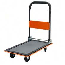 Flatbed Trolley, Platform Hand Truck With 150kg Load Capacity, 360-Degree Swivel Wheels, Foldable Trolley For Loading And Storage, Warehouse Yellow - Orange - View 1