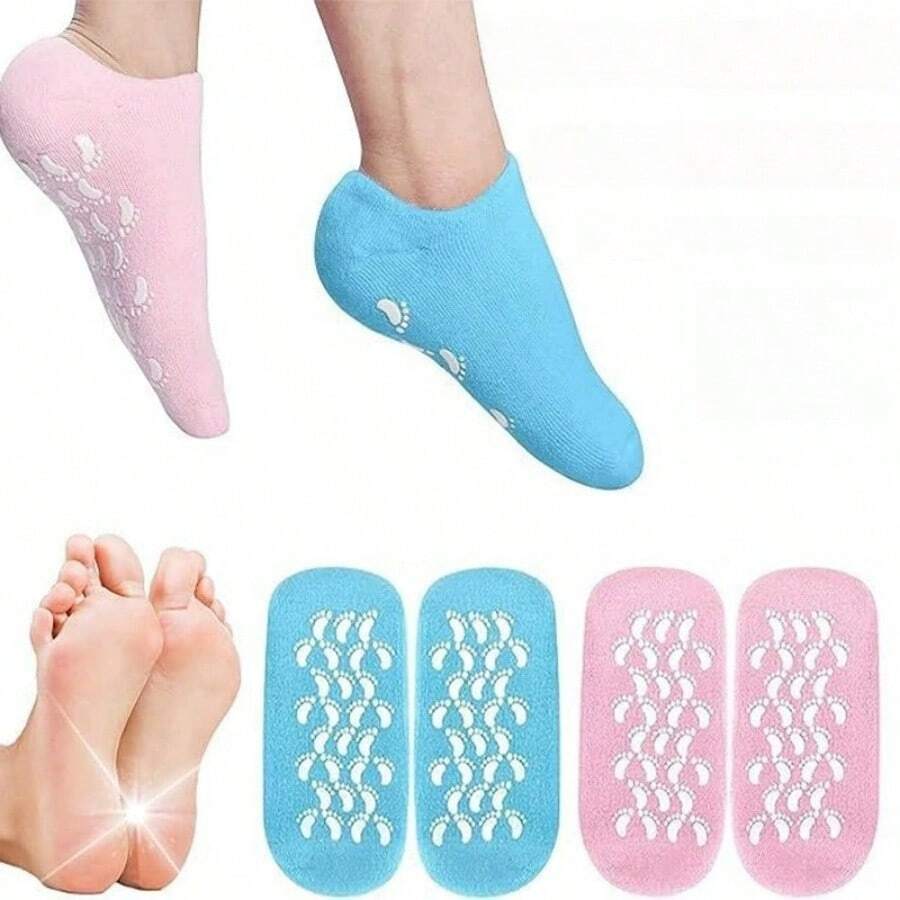 2pcs Reusable Gel Moisturizing Foot Socks - Soft Hydrating Socks, Pedicure Socks, Easy-To-Clean Lightweight Design For Home Foot Care, Cracked Heels And Softening Rough Skin