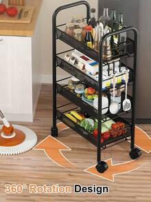 Rolling Utility Cart Organizer, Stable And Sturdy Black Rolling Storage Carts With Wheels, Storage Cart Bathroom, Kitchen, Snack,, Makeup, Daily Essentials, 3/4/5 Tier, Shelf Rack Dish Drying Rack Utensil Holder Storage Organizer Storage Cabinet Closet Organization And Storage Kitchen Organization And Storage Kitchen Accessories Kitchen Storage Bathroom Storage Room Decor Bathroom Decor Home Decor Pink Room Decor Bedroom Decor - Black - View 4