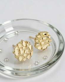 1 Pair Yellow Golden Nugget Stud,Golden Cut Nugget Earrings,Gold Circle Earrings,Women Men Jewelry,Daily Jewelry(No Box) - 耳環 - 查看 3