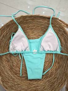Sexy & Elegant Light Blue Bikini Set - 2pcs Beach Holiday Swimwear With 3D Floral Decor Vacation Summer - Baby Blue - View 3
