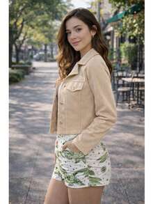 Women's Short Suede Style Jacket With Buttons - Chic Casual Fashion  2026 Premium - 米色 - 查看 2
