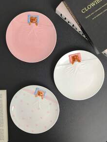 Cabin Kangaroo 1 pieza Plato de cerámica con patrón de oso 3D lindo, plato de cena con diseño de oso en relieve kawaii, plato estético para postres y desayuno, apto para microondas, adecuado para decoración del hogar y regalos - Multicolor - Ver 7
