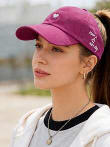 1pc Women's Sun Hat With Heart Embroidery, Baseball Cap Style, UV Protection, Suitable For Ponytail, Casual, Cycling, Baseball And Other Outdoor Activities - Multicolor - View 3