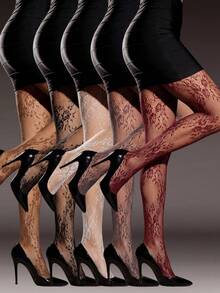 CLAGAINER 5 Pairs Vintage Rose Lace Fishnet Tights, Multicolor Y2K Sexy Sheer Floral Jacquard Fishnet Stockings - Multicolor - View 1