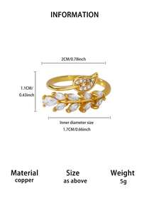 1 chiếc nhẫn lá cây đính đá Zirconia tinh xảo cho nữ, nhẫn lá màu vàng có thể điều chỉnh, trang sức thời trang cao cấp làm quà tặng đám cưới - 1 - Xem 12